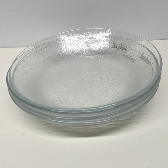 Nieman Marcus Clear Bubbled Glass Shallow Salad Dessert Bowl Set of 4 - Picture 3 of 5